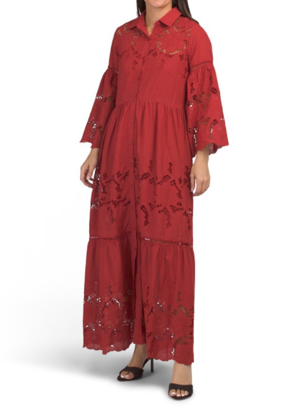 SOLITAIRE Long Sleeve Floral Cutwork Maxi Dress